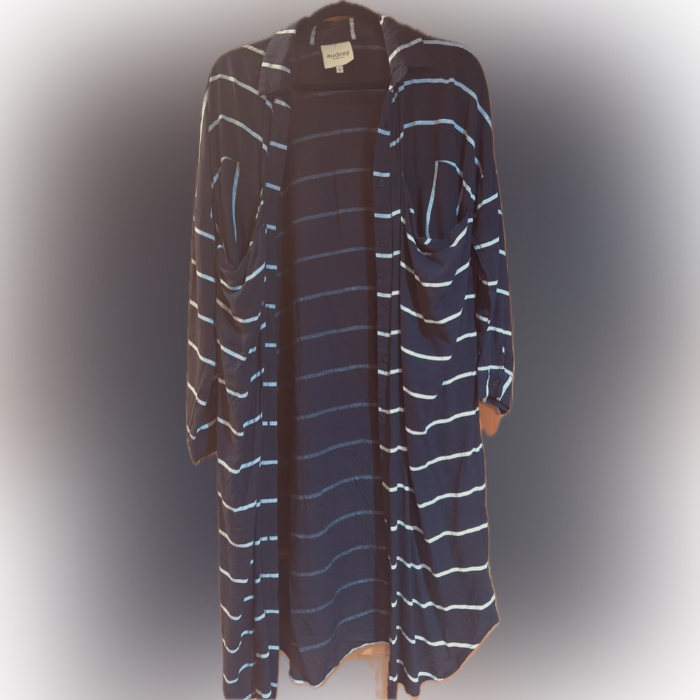 Navy and White Striped Long Cardigan